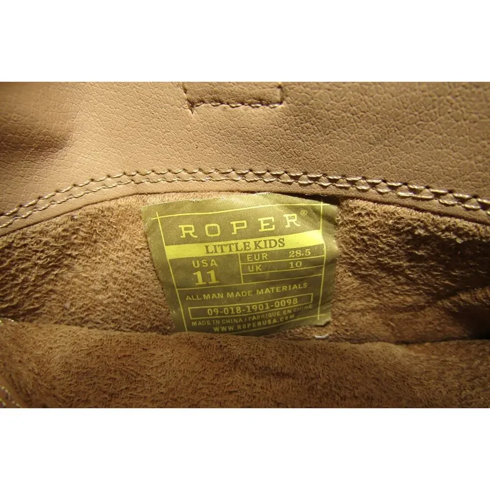 Roper Brand Youth Size 11 M Brown Inlay Cross Studded Cowboy Boots